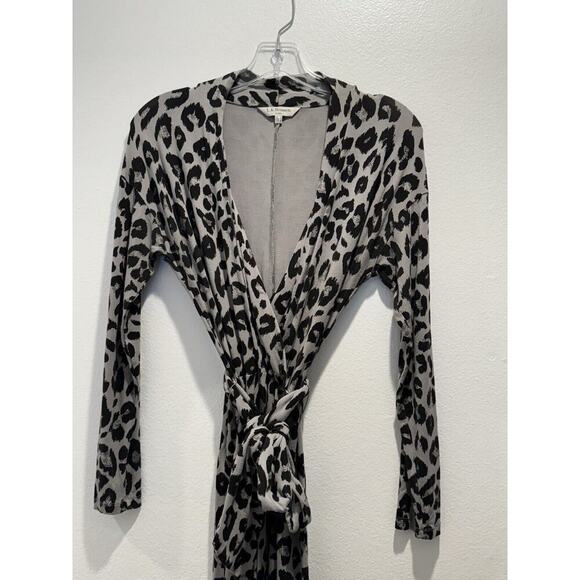 LK Bennett Size US6 Gray Black Leopard Print Long Sleeve Belted Dress READ - Picture 5 of 10